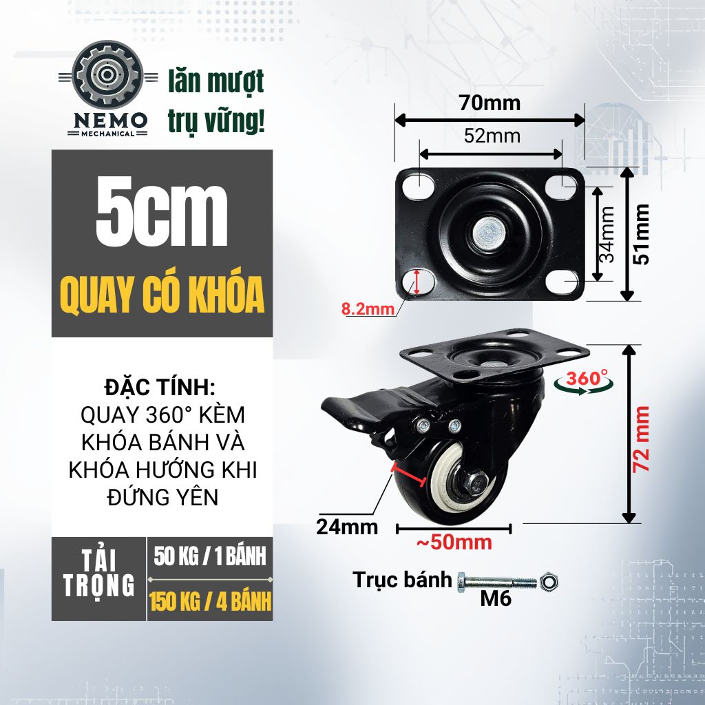 Bánh Xe Đẩy Hàng Đen Trắng – Chịu Tải Tốt, Khung Thép Sơn Tĩnh Điện